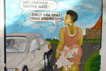 Tanzania- Kigoma - muurschildering. Promotie condoom gebruik